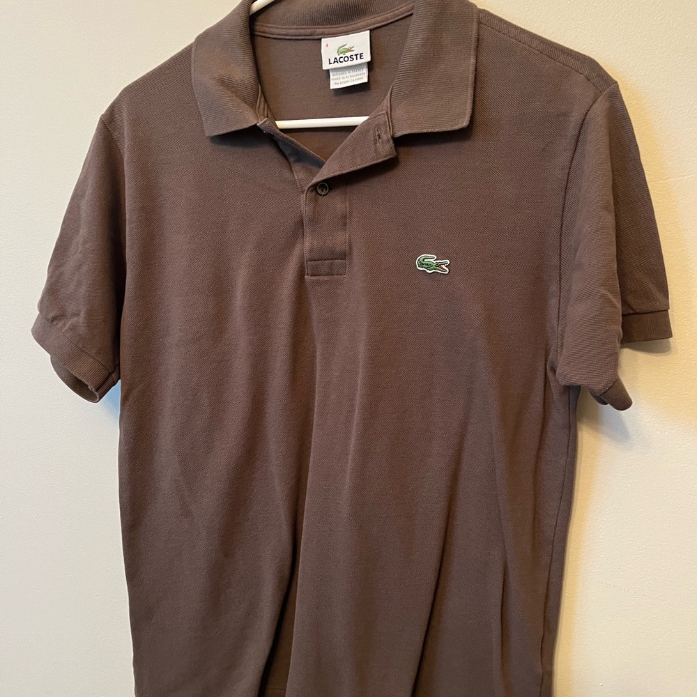 Lacoste Men’s Size 4 Short Sleeve Polo Brown Alligator Logo Casual Shirt EUC